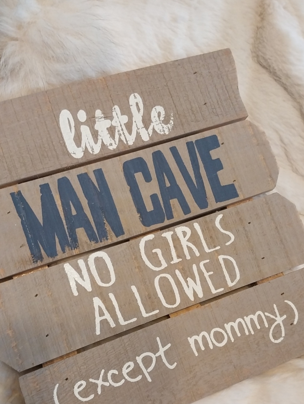 Rustic Blue and White 'Little Man Cave' Wall Sign
